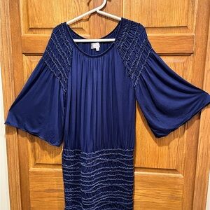 Max Studio Specialty Products Smocked Dress w/Velvet Lettuce Trim - Size Medium